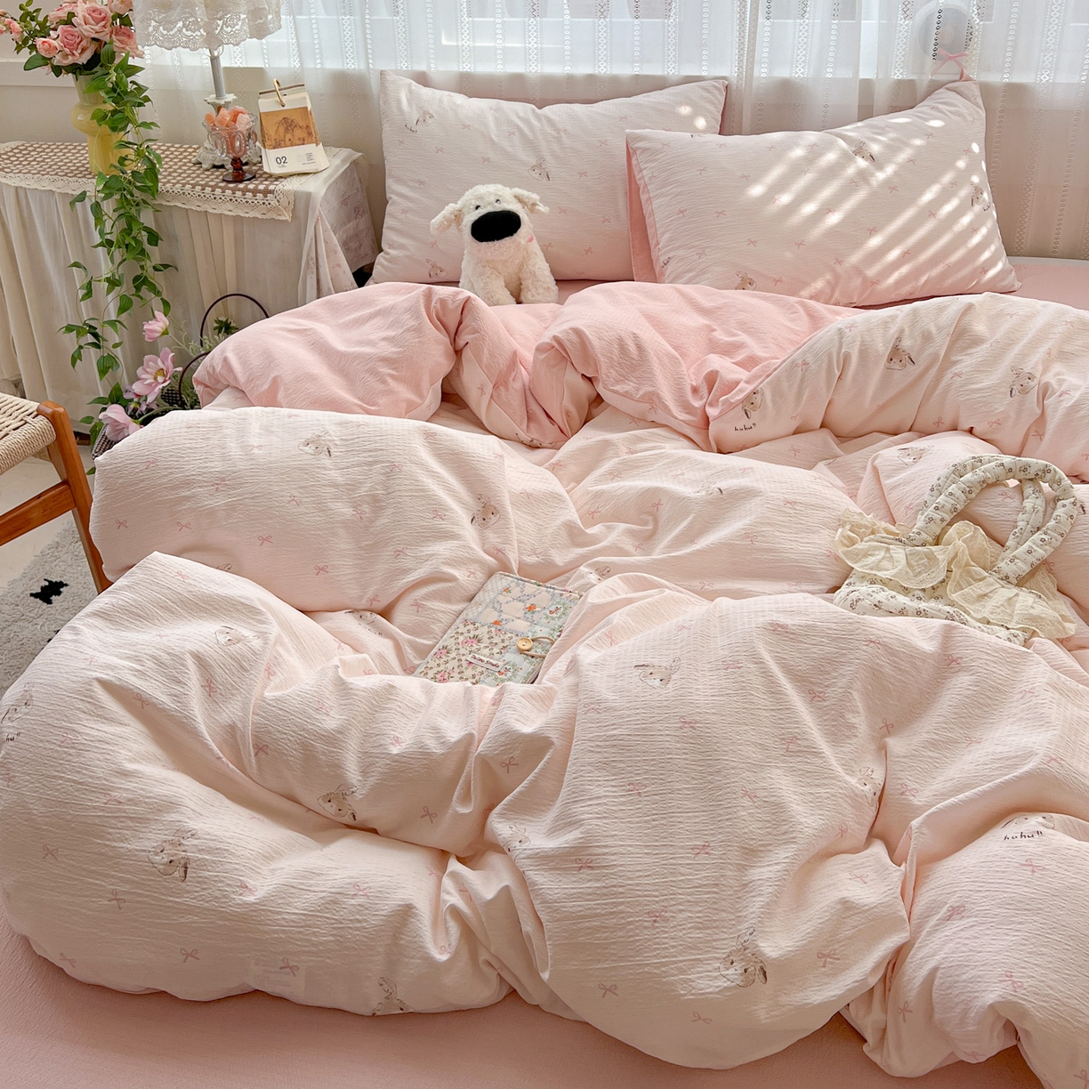 91家纺网 家纺一手货源 找家纺 水木坊 2025新款A云感双层纱四件套-浪漫 浪漫-兔叽叽