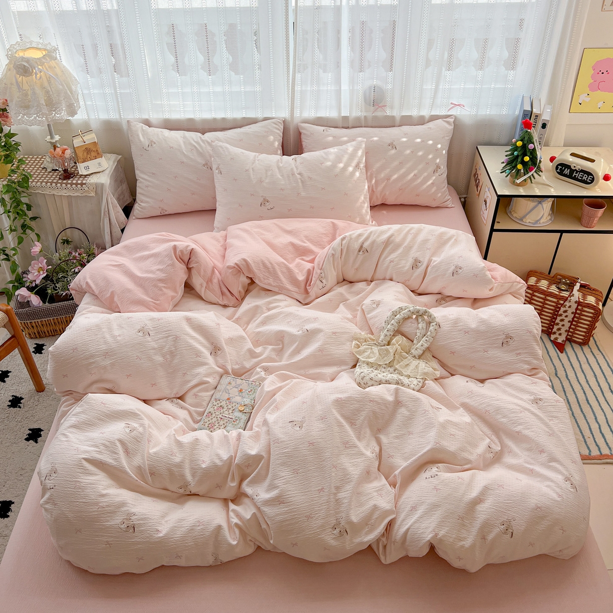 91家纺网 家纺一手货源 找家纺 水木坊 2025新款A云感双层纱四件套-浪漫 浪漫-兔叽叽