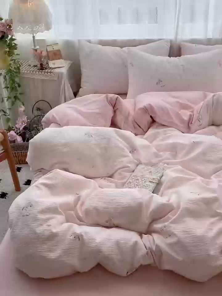 91家纺网 家纺一手货源 找家纺 水木坊 2025新款A云感双层纱四件套-浪漫 浪漫-兔叽叽