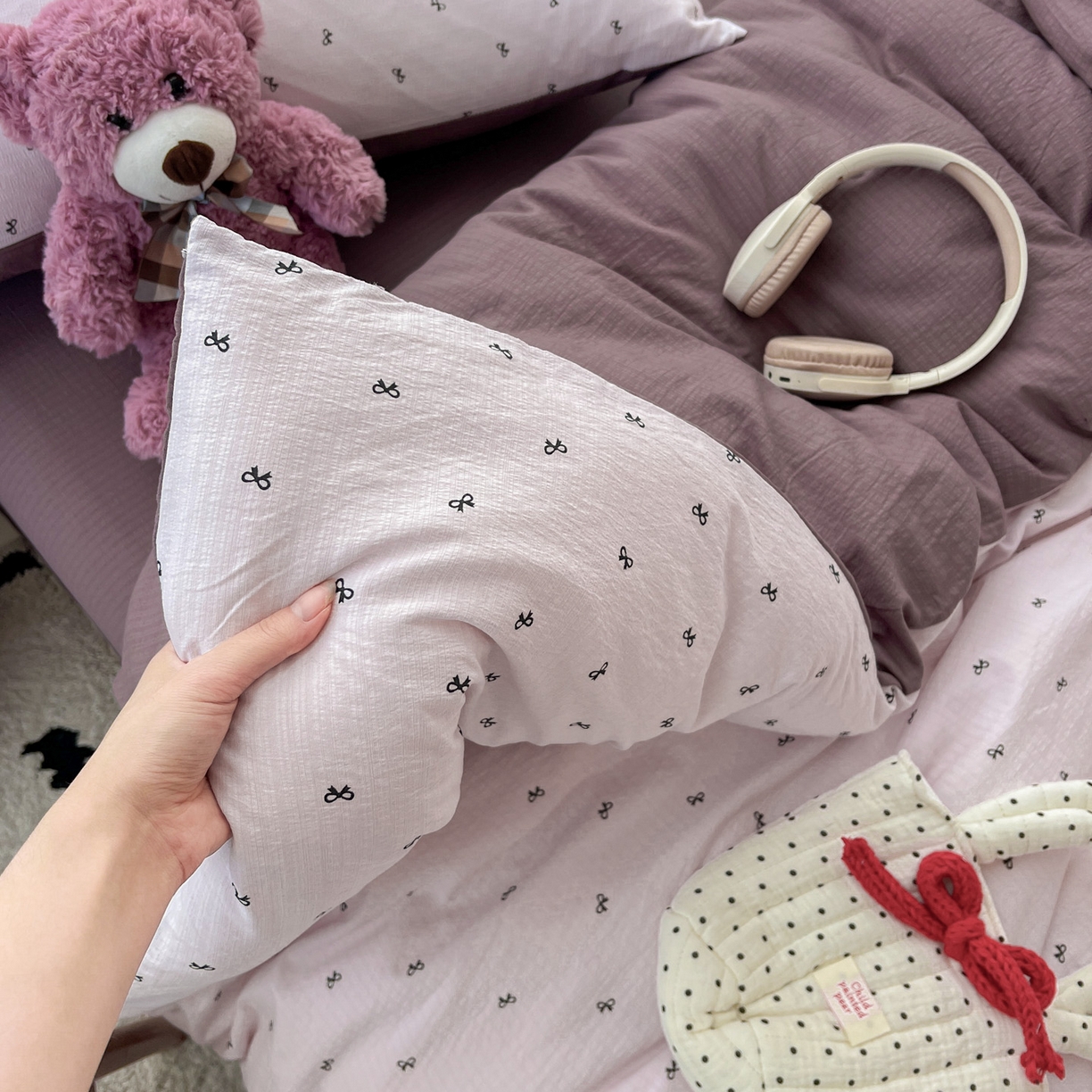 91家纺网 家纺一手货源 找家纺 水木坊 2025新款A云感双层纱四件套-浪漫 浪漫-小紫结