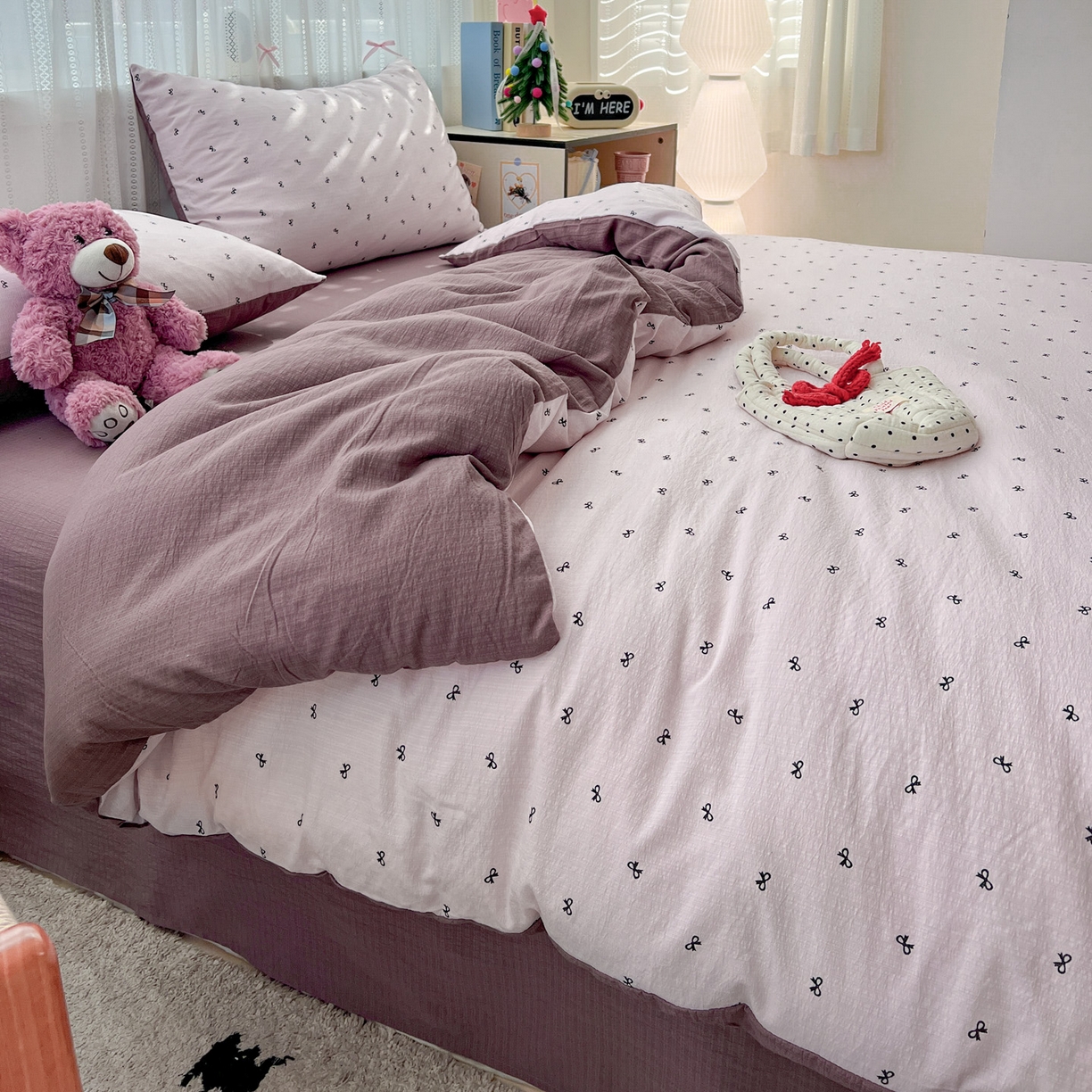 91家纺网 家纺一手货源 找家纺 水木坊 2025新款A云感双层纱四件套-浪漫 浪漫-小紫结