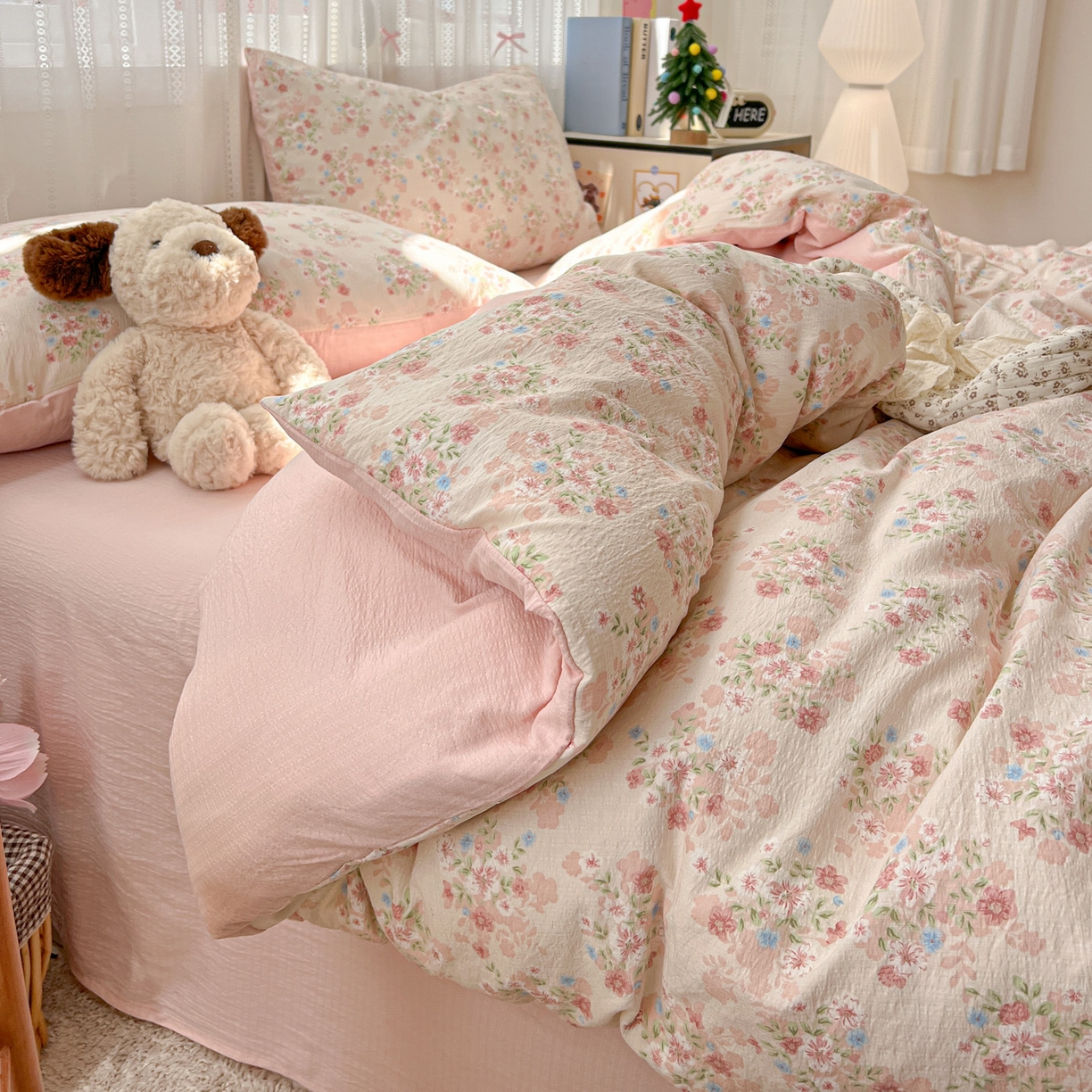 91家纺网 家纺一手货源 找家纺 水木坊 2025新款A云感双层纱四件套-浪漫 浪漫-序曲粉