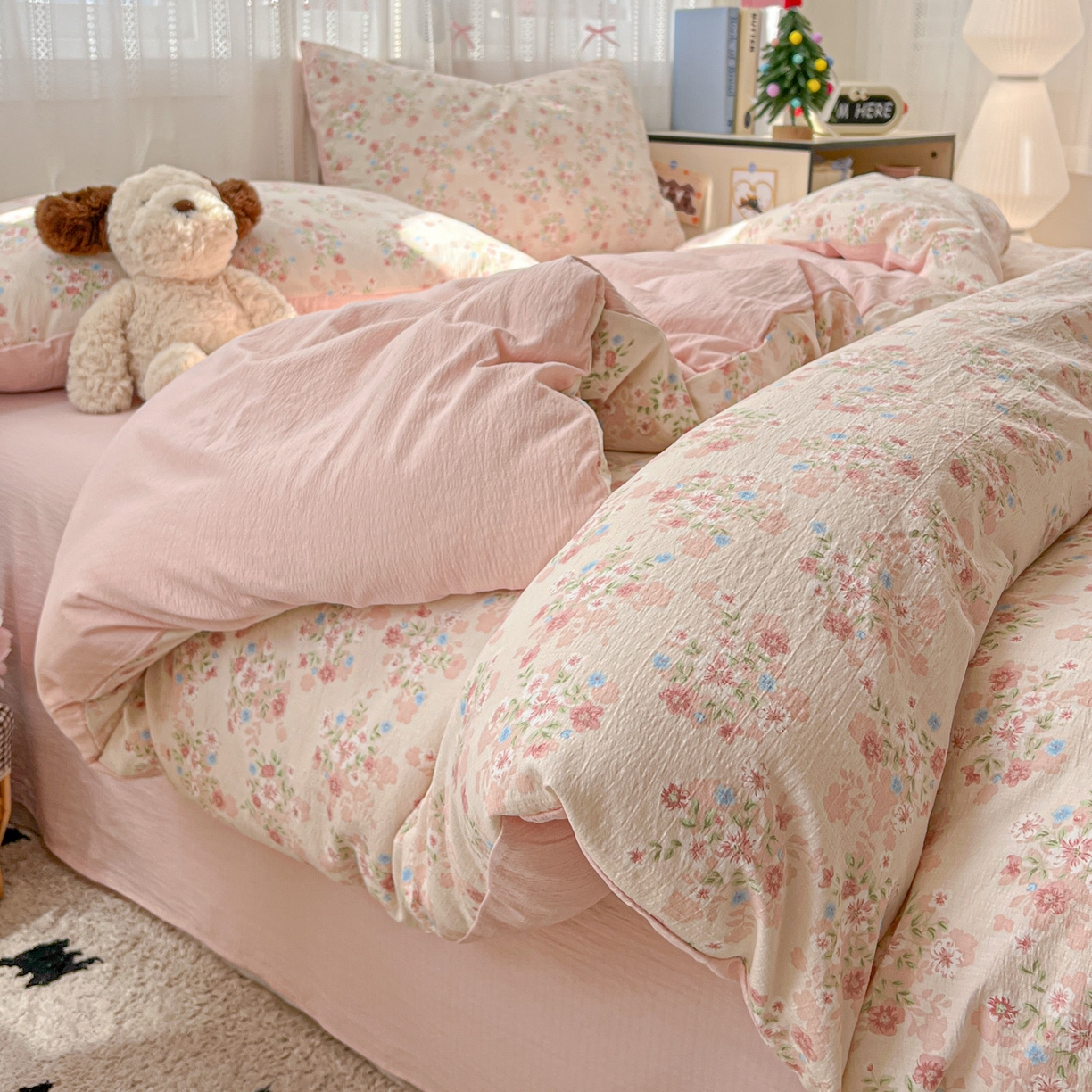 91家纺网 家纺一手货源 找家纺 水木坊 2025新款A云感双层纱四件套-浪漫 浪漫-序曲粉