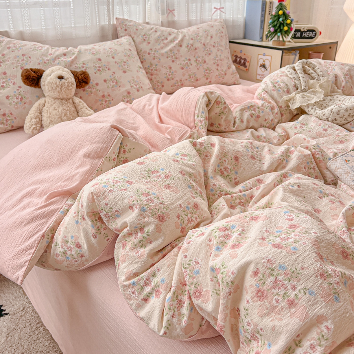 91家纺网 家纺一手货源 找家纺 水木坊 2025新款A云感双层纱四件套-浪漫 浪漫-序曲粉