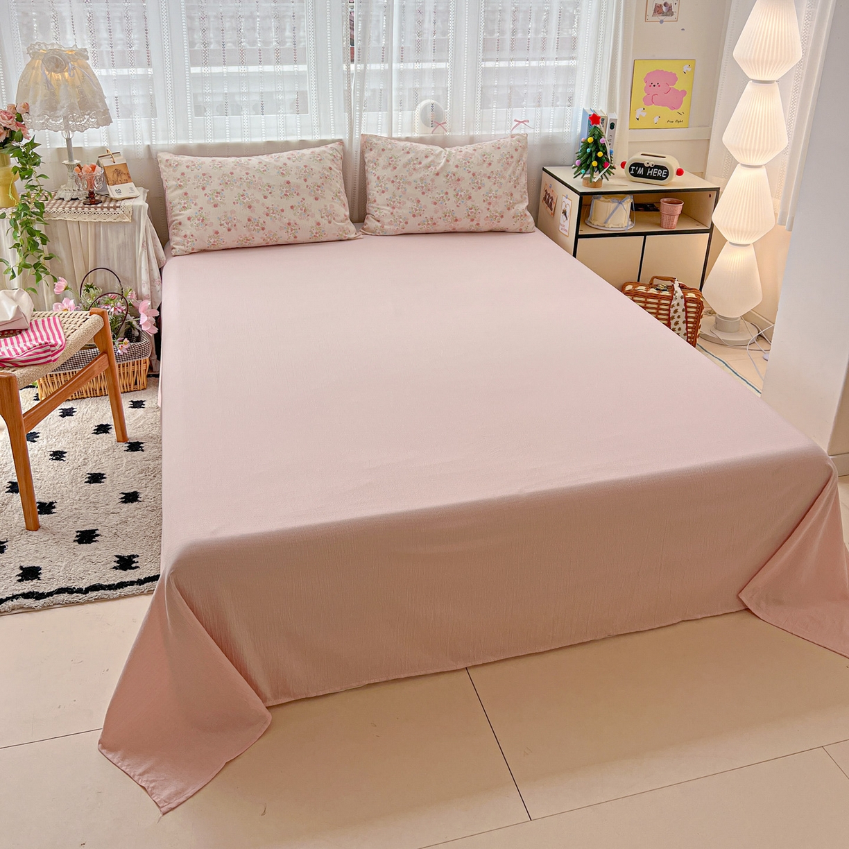 91家纺网 家纺一手货源 找家纺 水木坊 2025新款A云感双层纱四件套-浪漫 浪漫-序曲粉