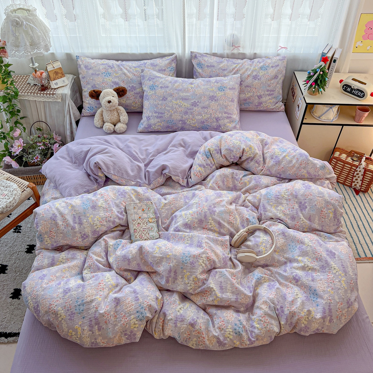 91家纺网 家纺一手货源 找家纺 水木坊 2025新款A云感双层纱四件套-浪漫 浪漫-薰衣草