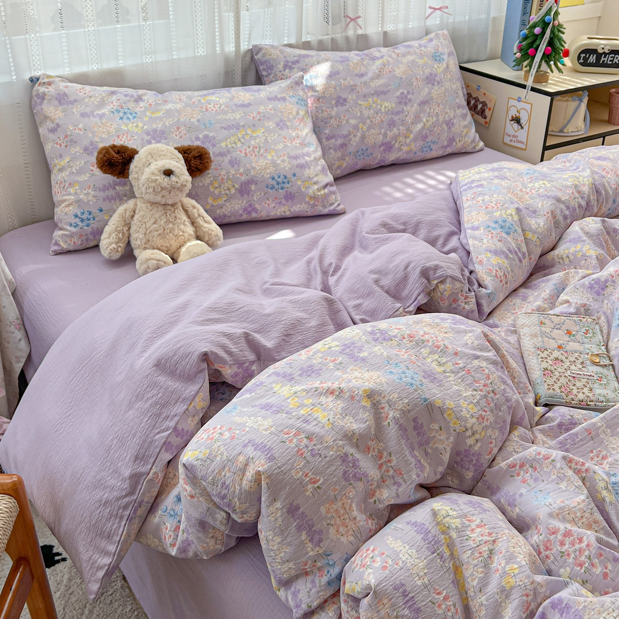 91家纺网 家纺一手货源 找家纺 水木坊 2025新款A云感双层纱四件套-浪漫 浪漫-薰衣草