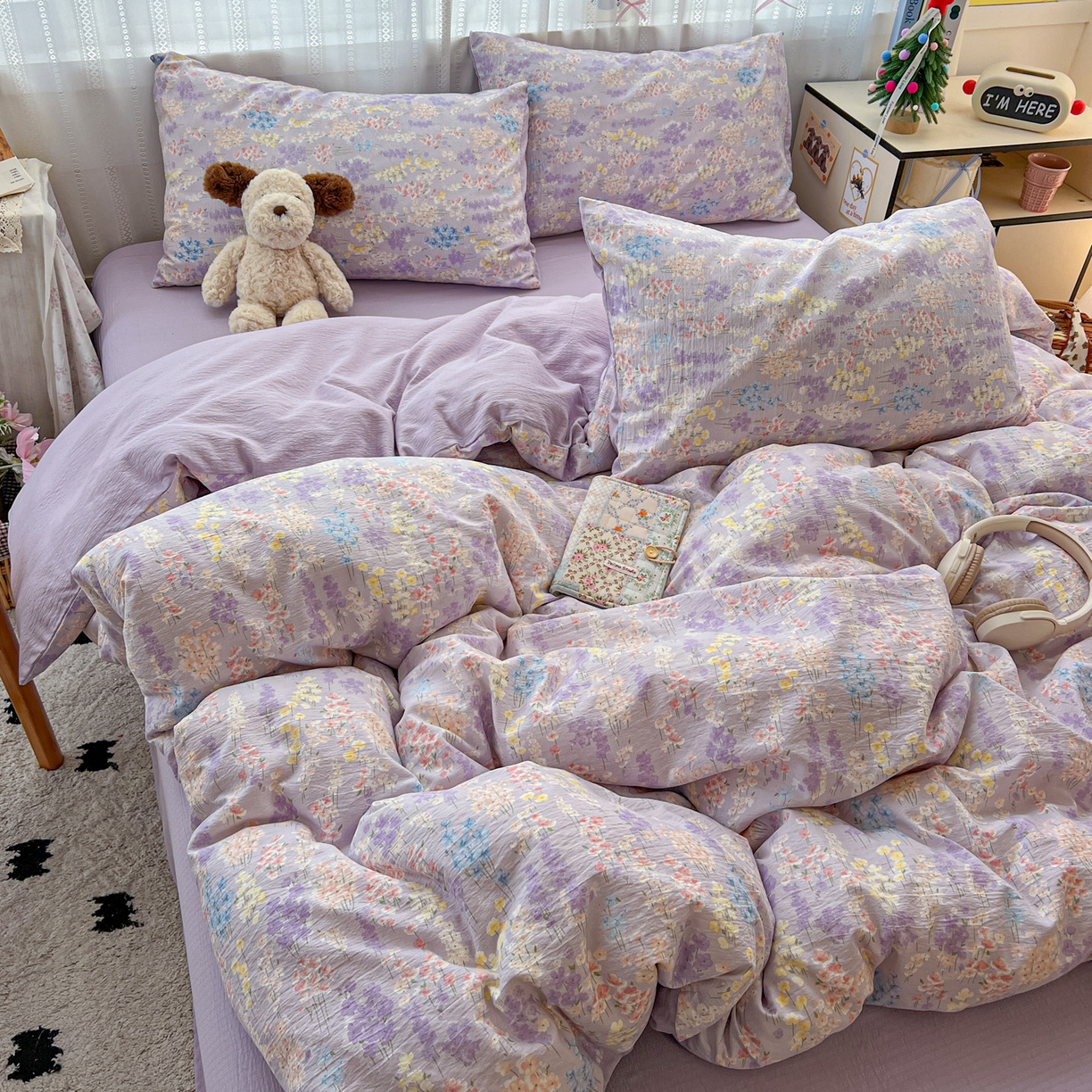 91家纺网 家纺一手货源 找家纺 水木坊 2025新款A云感双层纱四件套-浪漫 浪漫-薰衣草