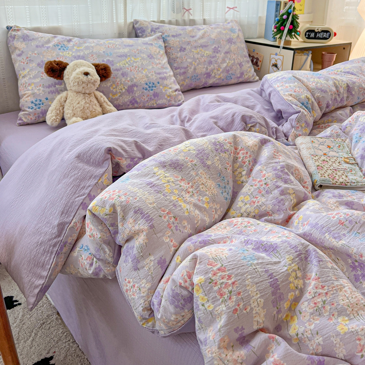 91家纺网 家纺一手货源 找家纺 水木坊 2025新款A云感双层纱四件套-浪漫 浪漫-薰衣草