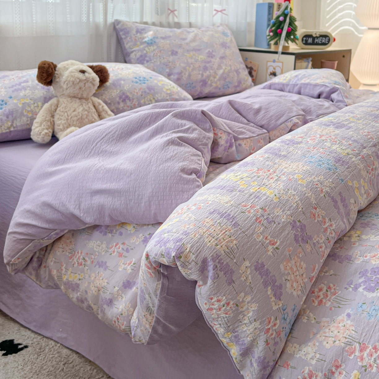 91家纺网 家纺一手货源 找家纺 水木坊 2025新款A云感双层纱四件套-浪漫 浪漫-薰衣草