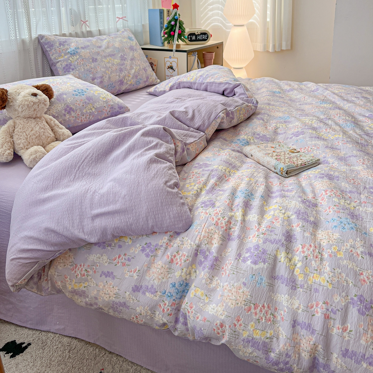 91家纺网 家纺一手货源 找家纺 水木坊 2025新款A云感双层纱四件套-浪漫 浪漫-薰衣草