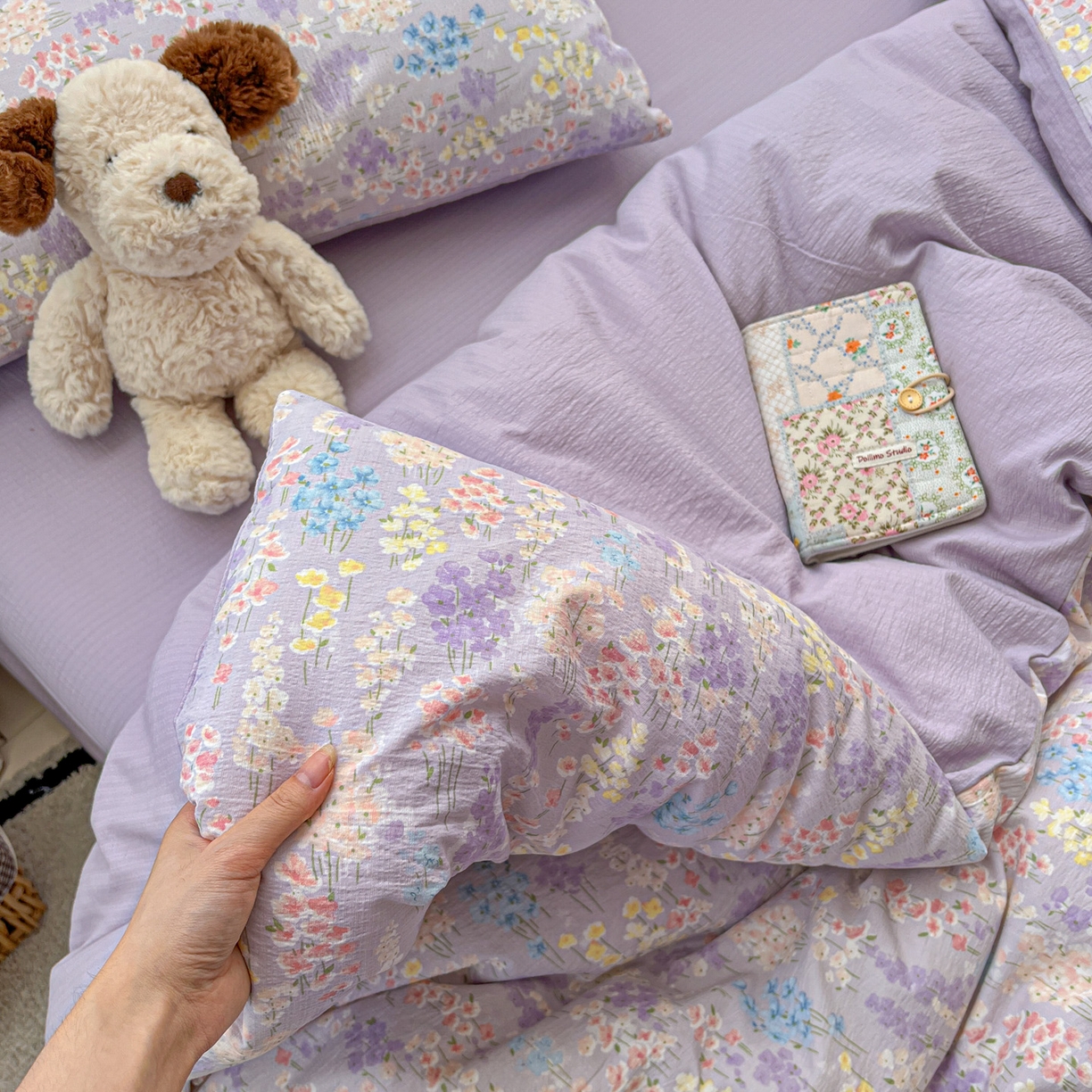 91家纺网 家纺一手货源 找家纺 水木坊 2025新款A云感双层纱四件套-浪漫 浪漫-薰衣草