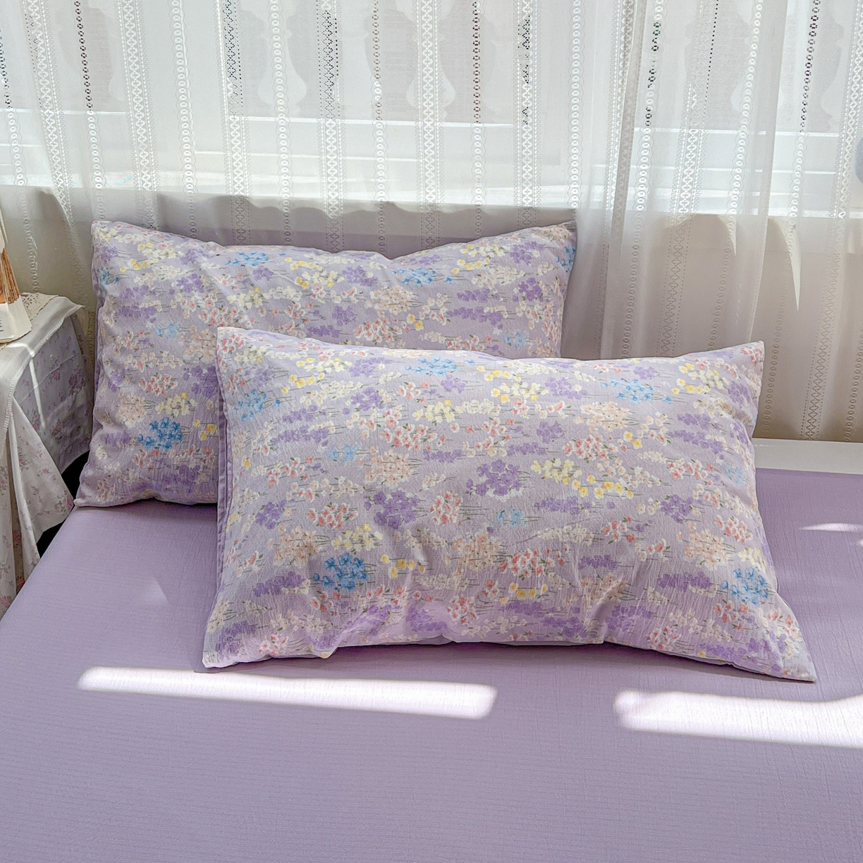 91家纺网 家纺一手货源 找家纺 水木坊 2025新款A云感双层纱四件套-浪漫 浪漫-薰衣草