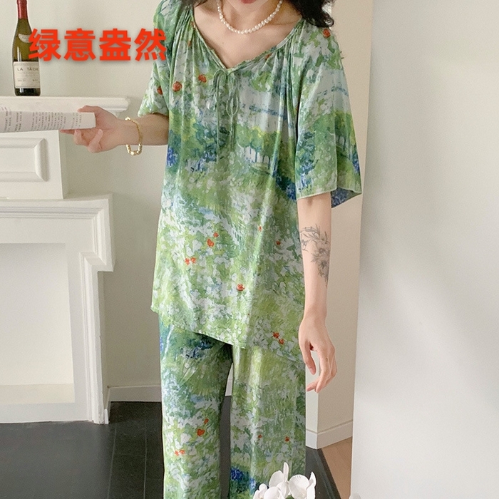 91家纺网 家纺一手货源 找家纺 （总）妍景家居生活馆 2025新款绵绸短袖长裤款