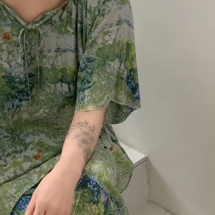 91家纺网 家纺一手货源 找家纺 妍景家居生活馆 2025新款绵绸短袖长裤款 绿意盎然