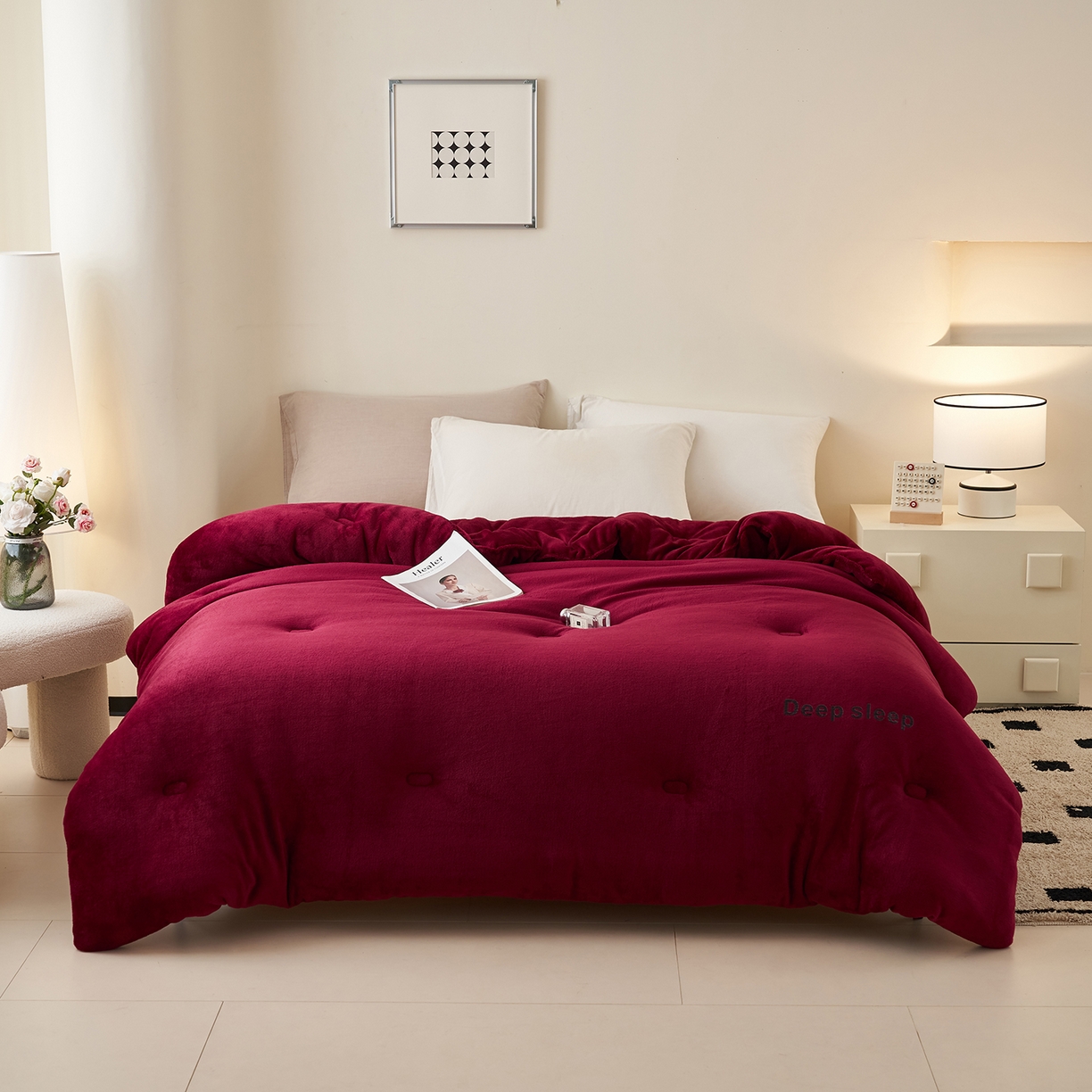 91家纺网 家纺一手货源 找家纺 闲鱼家纺 2025新款某朵同款深睡眠牛奶绒冬被被子被芯 酒红