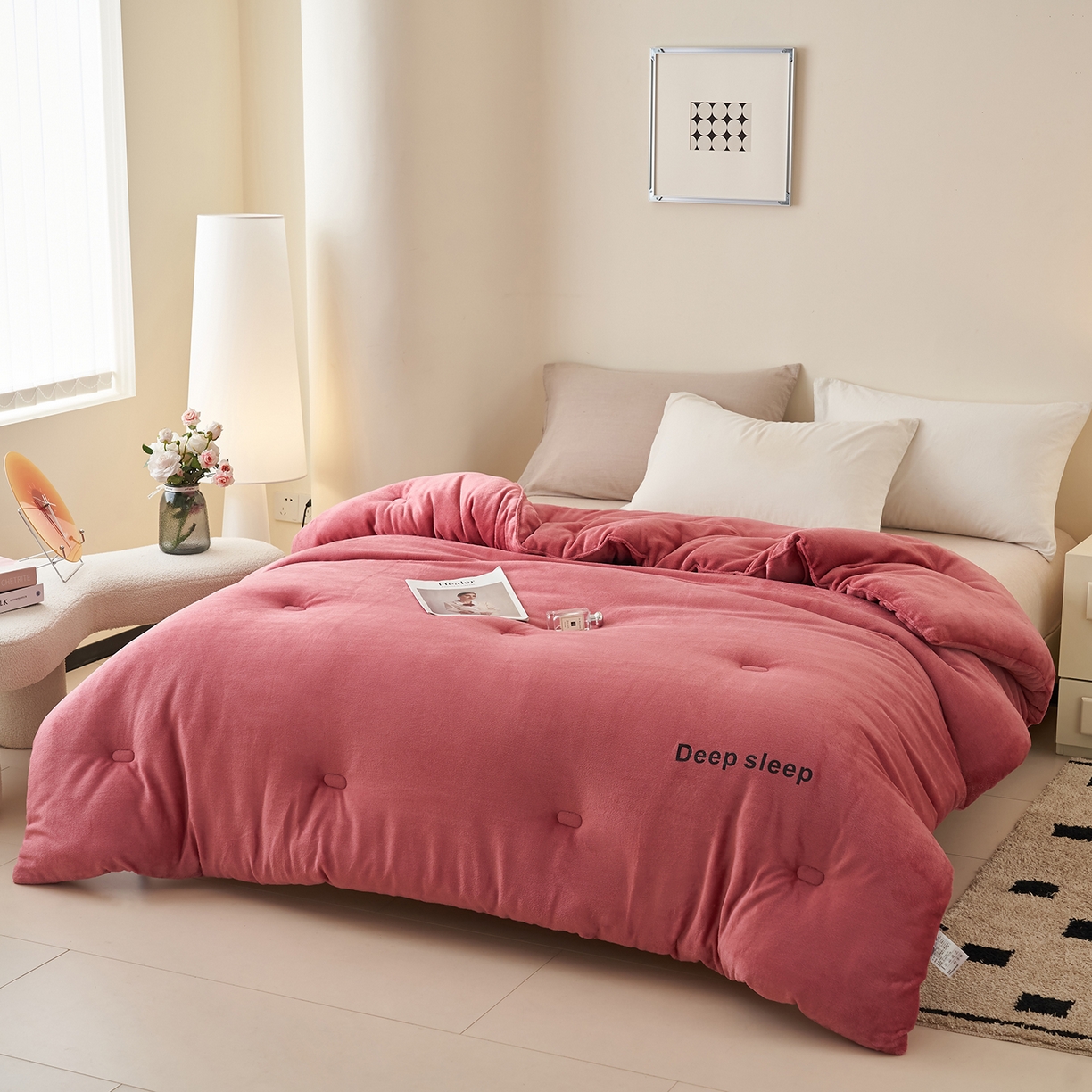 91家纺网 家纺一手货源 找家纺 闲鱼家纺 2025新款某朵同款深睡眠牛奶绒冬被被子被芯 豆沙