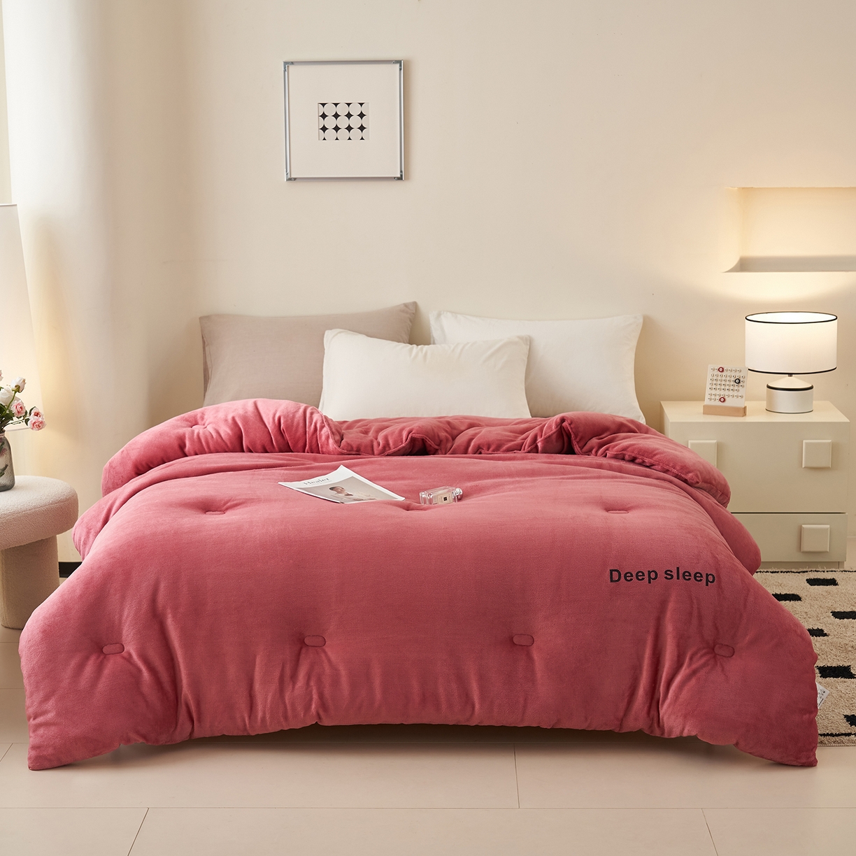 91家纺网 家纺一手货源 找家纺 闲鱼家纺 2025新款某朵同款深睡眠牛奶绒冬被被子被芯 豆沙