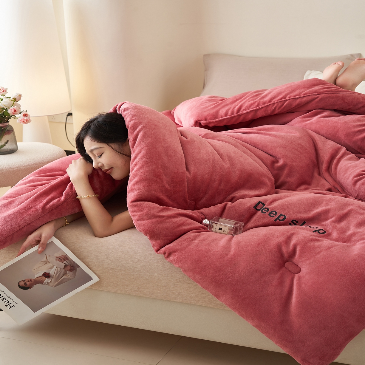 91家纺网 家纺一手货源 找家纺 闲鱼家纺 2025新款某朵同款深睡眠牛奶绒冬被被子被芯 豆沙