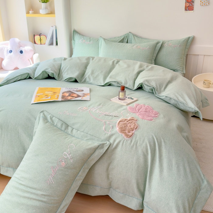 91家纺网 家纺一手货源 找家纺 （总）江南春家纺 [雅—轻绒]2025全棉高支高密立体刺绣生态磨毛加绒四件套