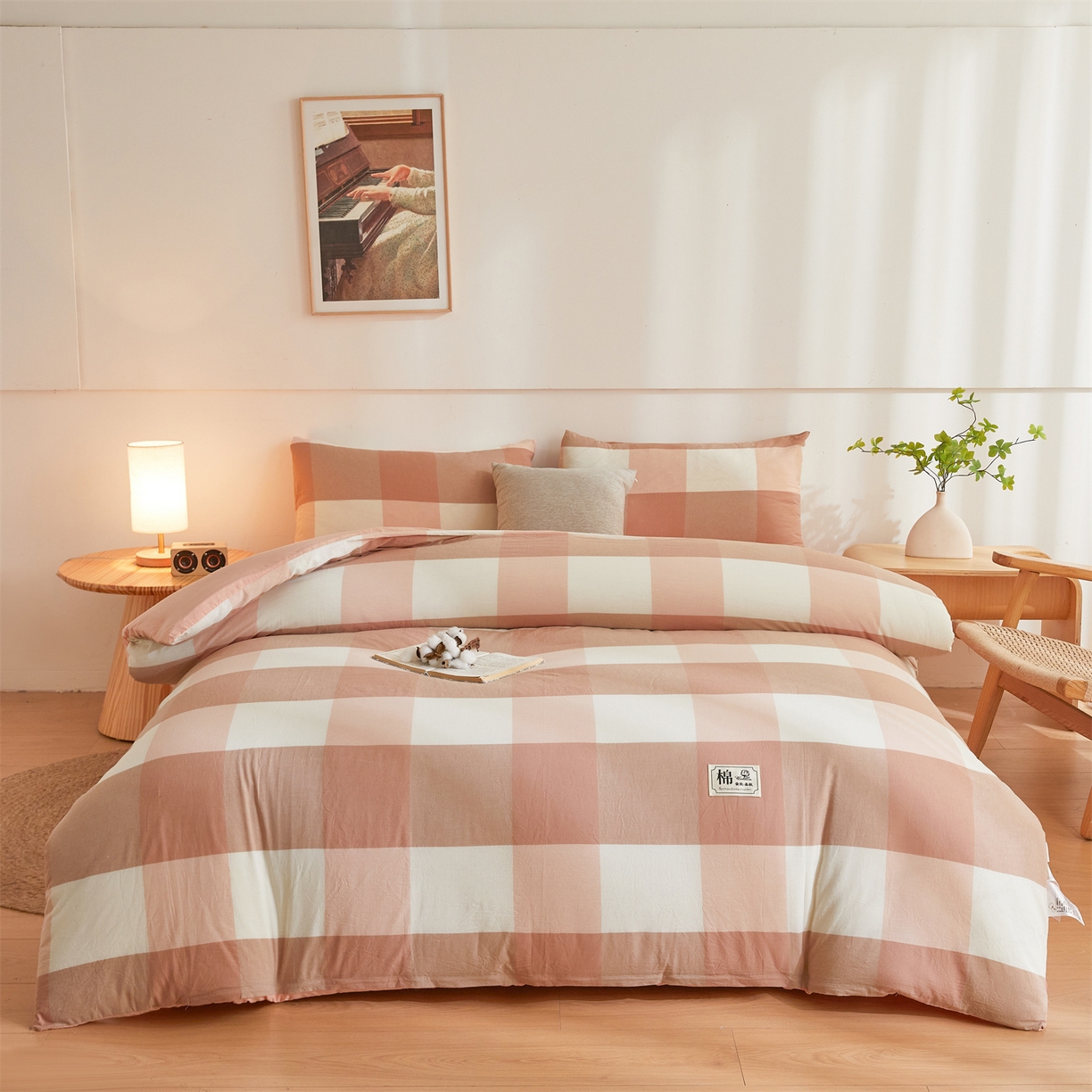 91家纺网 家纺一手货源 找家纺 晓时候 2025新款A类水洗棉可拆洗新疆棉花被冬被春秋被夏被四季被子被芯 粉大格