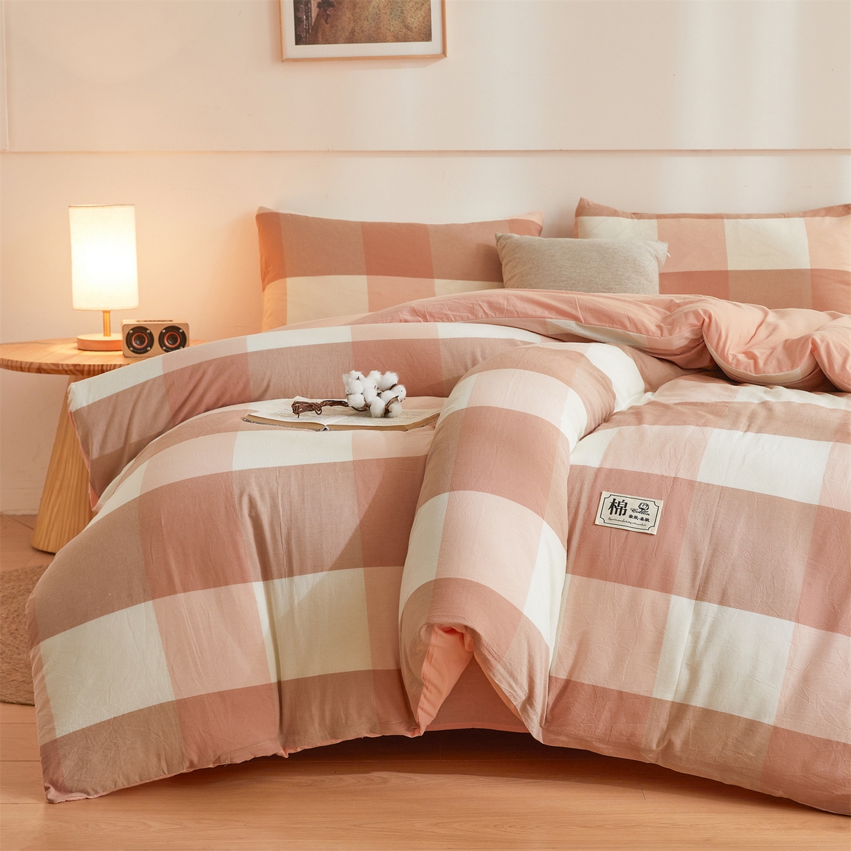 91家纺网 家纺一手货源 找家纺 晓时候 2025新款A类水洗棉可拆洗新疆棉花被冬被春秋被夏被四季被子被芯 粉大格