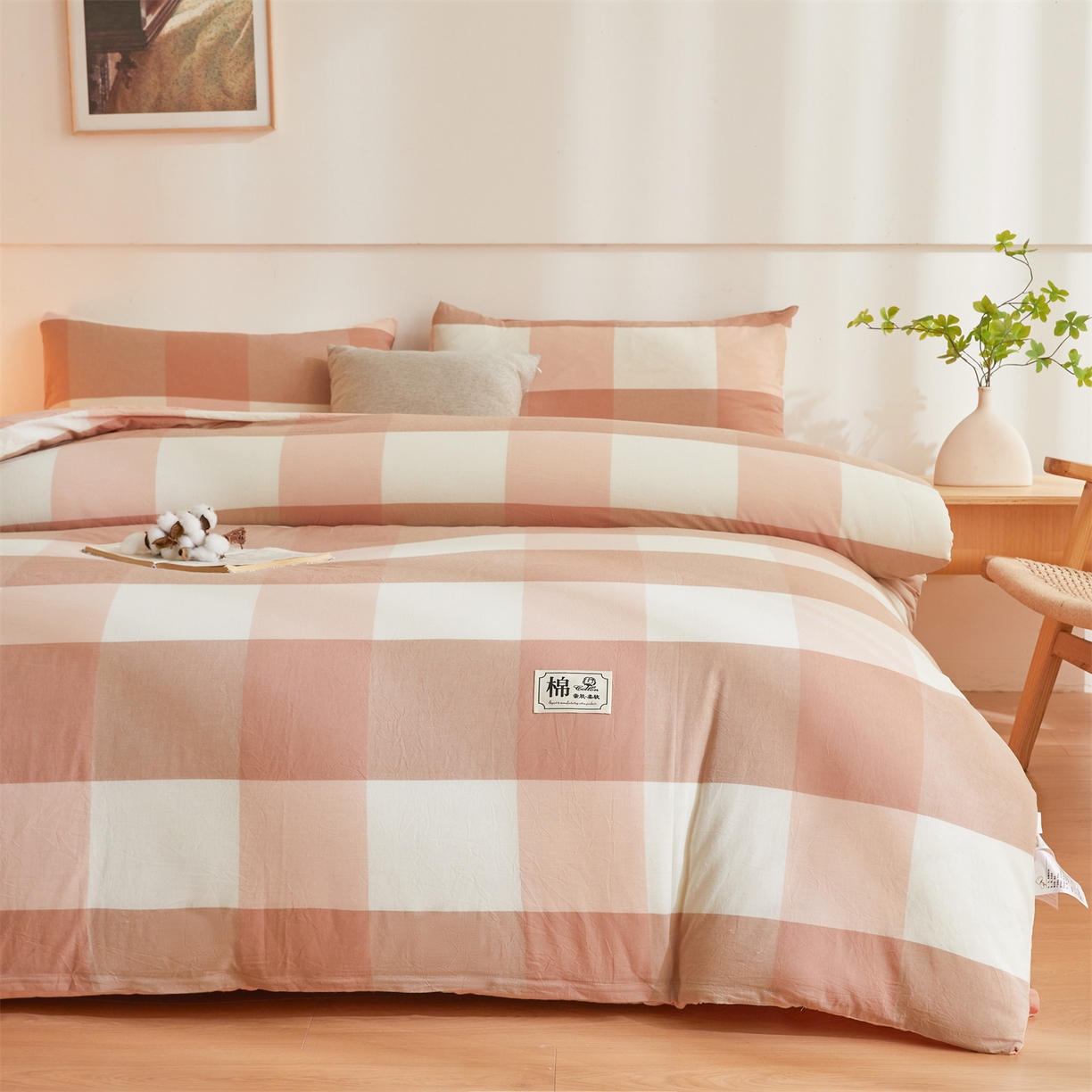 91家纺网 家纺一手货源 找家纺 晓时候 2025新款A类水洗棉可拆洗新疆棉花被冬被春秋被夏被四季被子被芯 粉大格