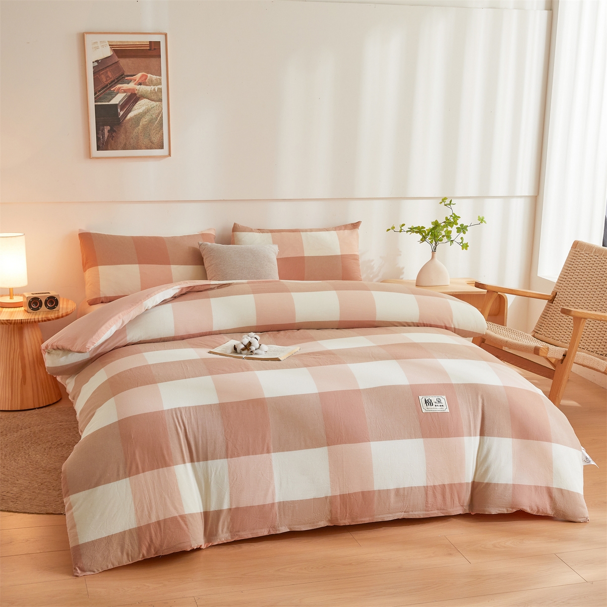 91家纺网 家纺一手货源 找家纺 晓时候 2025新款A类水洗棉可拆洗新疆棉花被冬被春秋被夏被四季被子被芯 粉大格