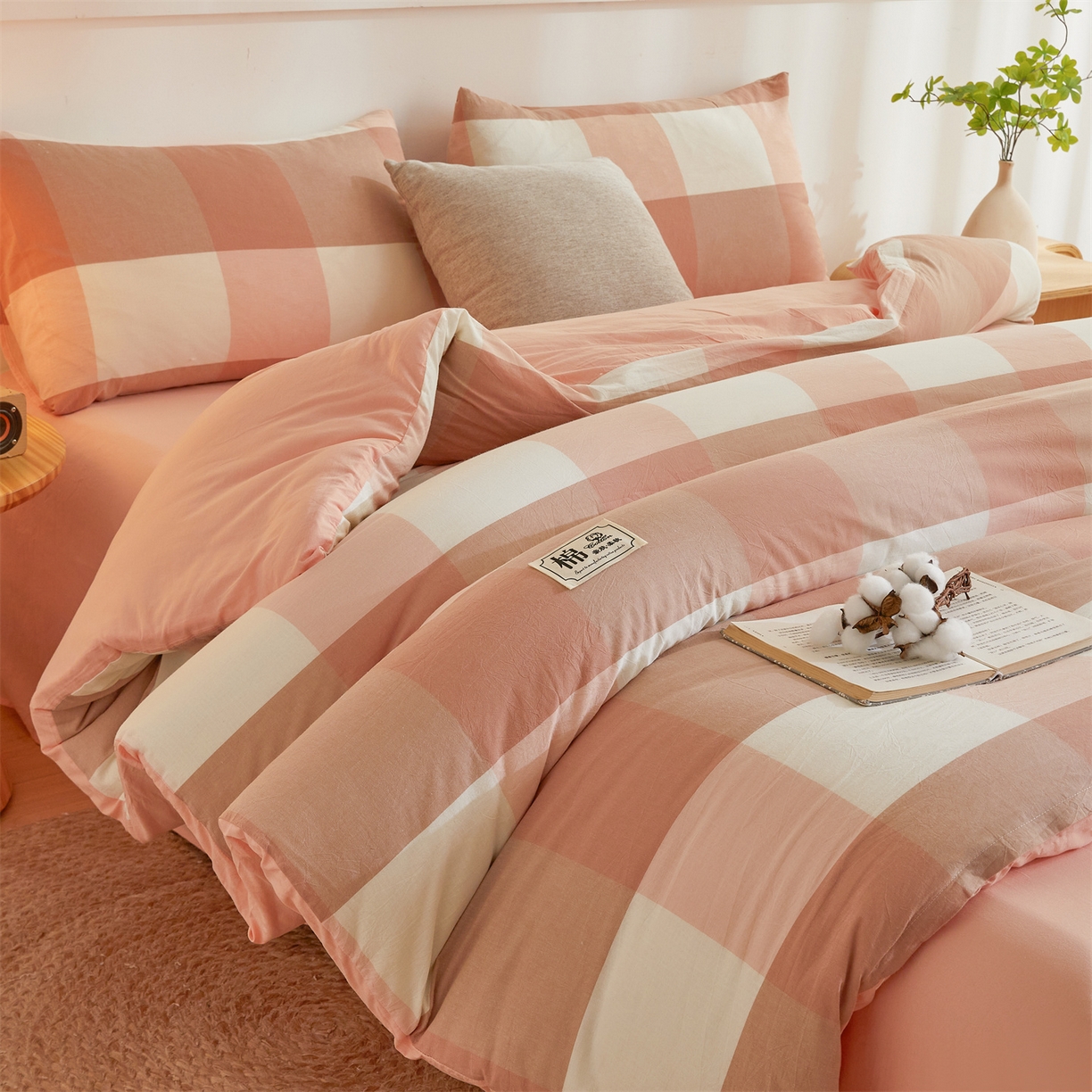 91家纺网 家纺一手货源 找家纺 晓时候 2025新款A类水洗棉可拆洗新疆棉花被冬被春秋被夏被四季被子被芯 粉大格