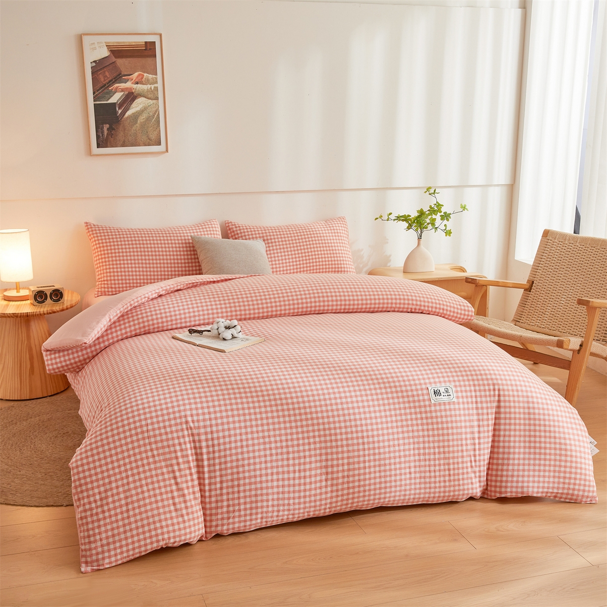 91家纺网 家纺一手货源 找家纺 晓时候 2025新款A类水洗棉可拆洗新疆棉花被冬被春秋被夏被四季被子被芯 粉小格