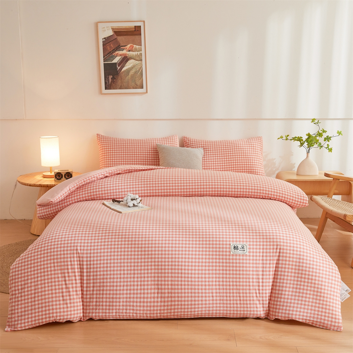 91家纺网 家纺一手货源 找家纺 晓时候 2025新款A类水洗棉可拆洗新疆棉花被冬被春秋被夏被四季被子被芯 粉小格