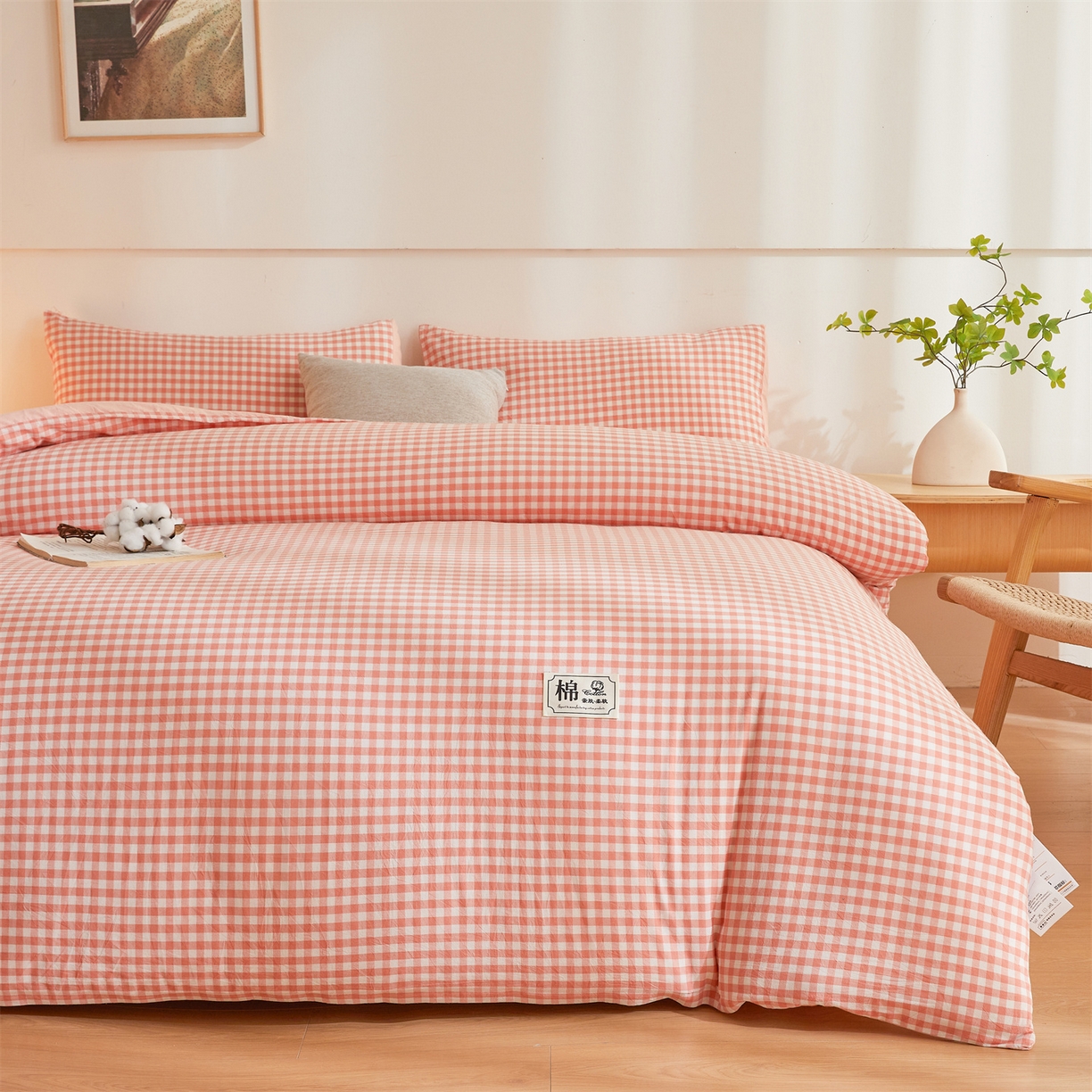 91家纺网 家纺一手货源 找家纺 晓时候 2025新款A类水洗棉可拆洗新疆棉花被冬被春秋被夏被四季被子被芯 粉小格