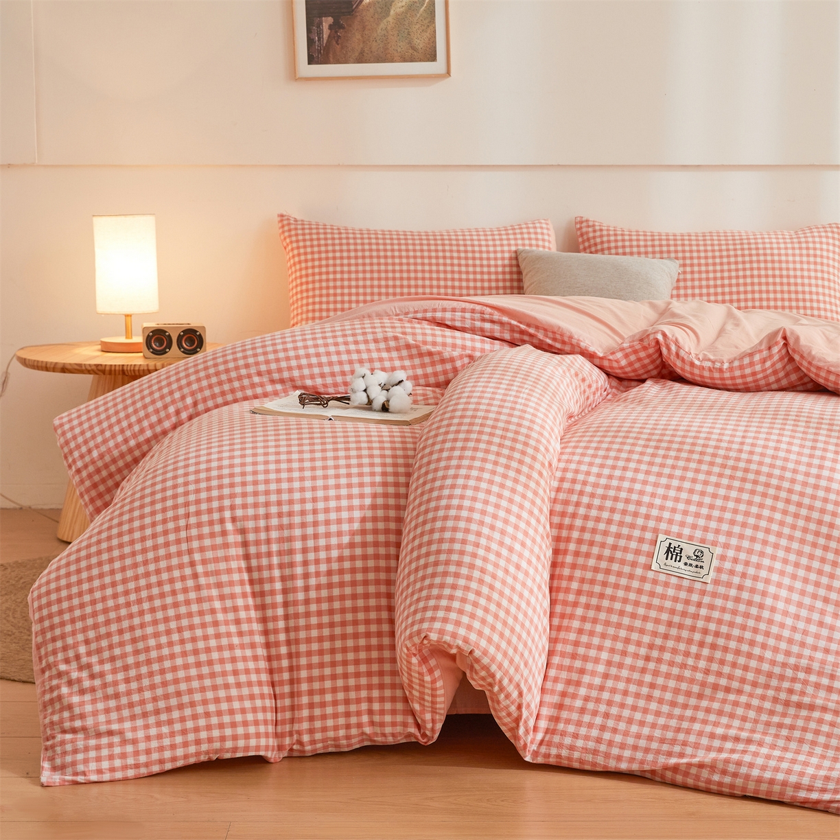 91家纺网 家纺一手货源 找家纺 晓时候 2025新款A类水洗棉可拆洗新疆棉花被冬被春秋被夏被四季被子被芯 粉小格