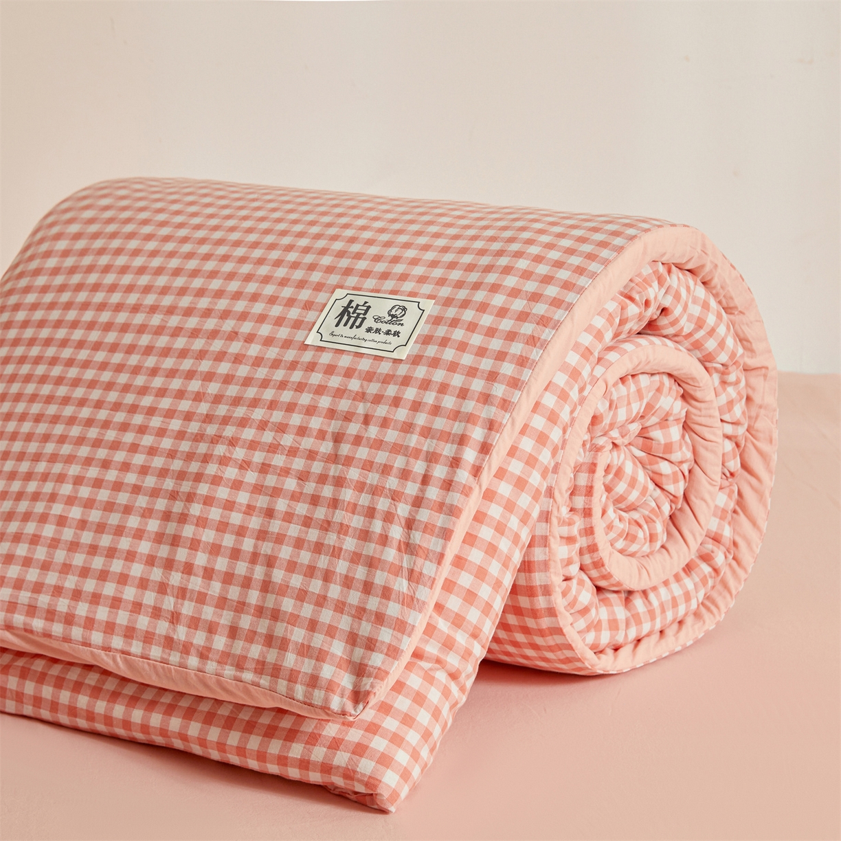 91家纺网 家纺一手货源 找家纺 晓时候 2025新款A类水洗棉可拆洗新疆棉花被冬被春秋被夏被四季被子被芯 粉小格