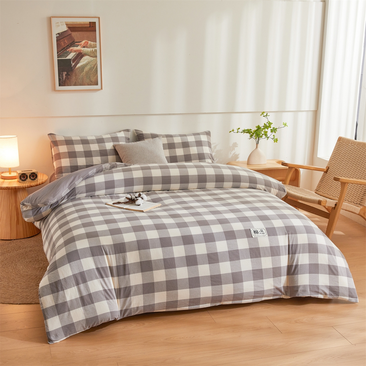 91家纺网 家纺一手货源 找家纺 晓时候 2025新款A类水洗棉可拆洗新疆棉花被冬被春秋被夏被四季被子被芯 灰中格