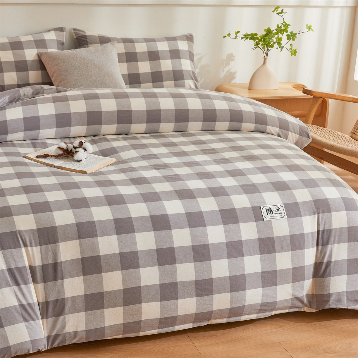 91家纺网 家纺一手货源 找家纺 晓时候 2025新款A类水洗棉可拆洗新疆棉花被冬被春秋被夏被四季被子被芯 灰中格