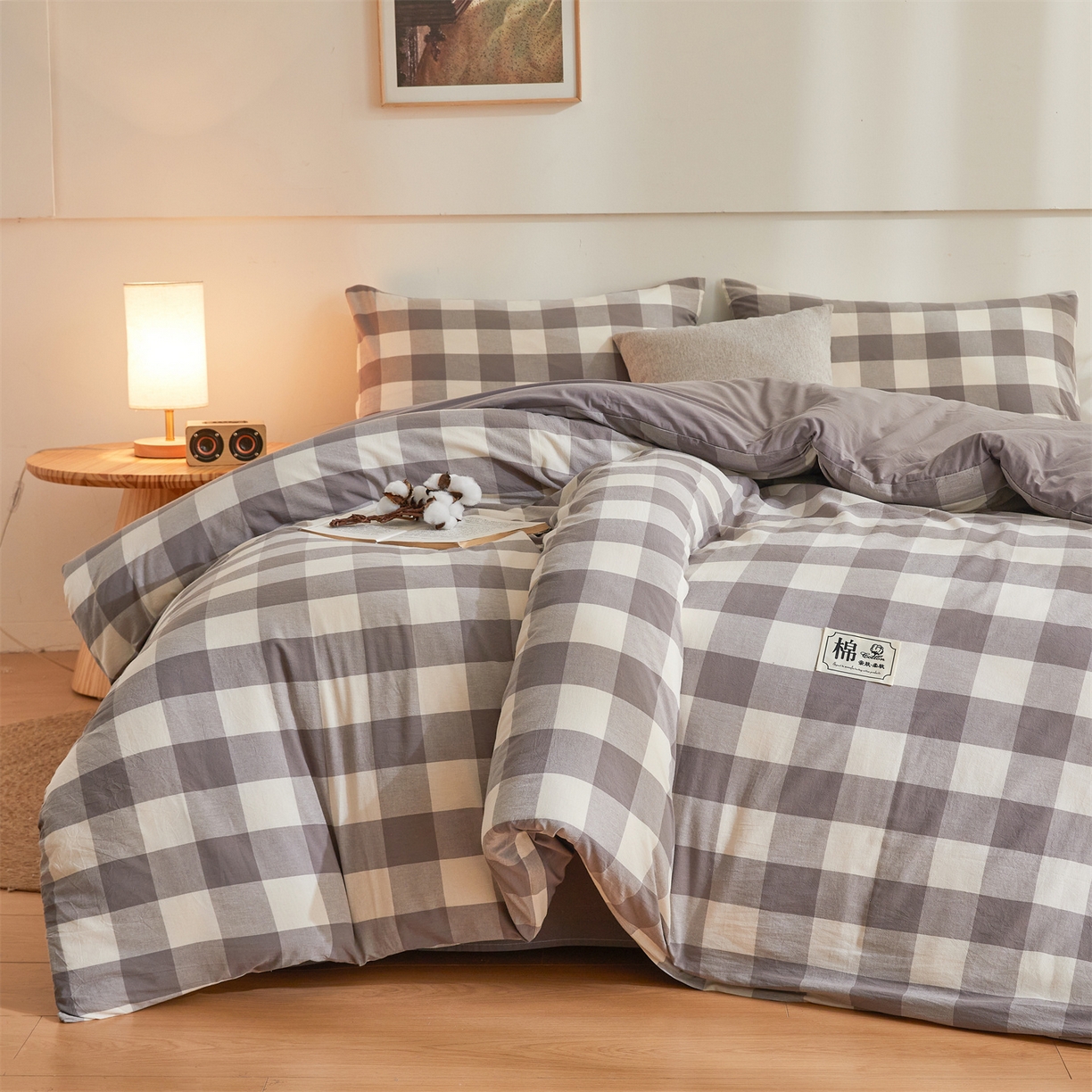 91家纺网 家纺一手货源 找家纺 晓时候 2025新款A类水洗棉可拆洗新疆棉花被冬被春秋被夏被四季被子被芯 灰中格