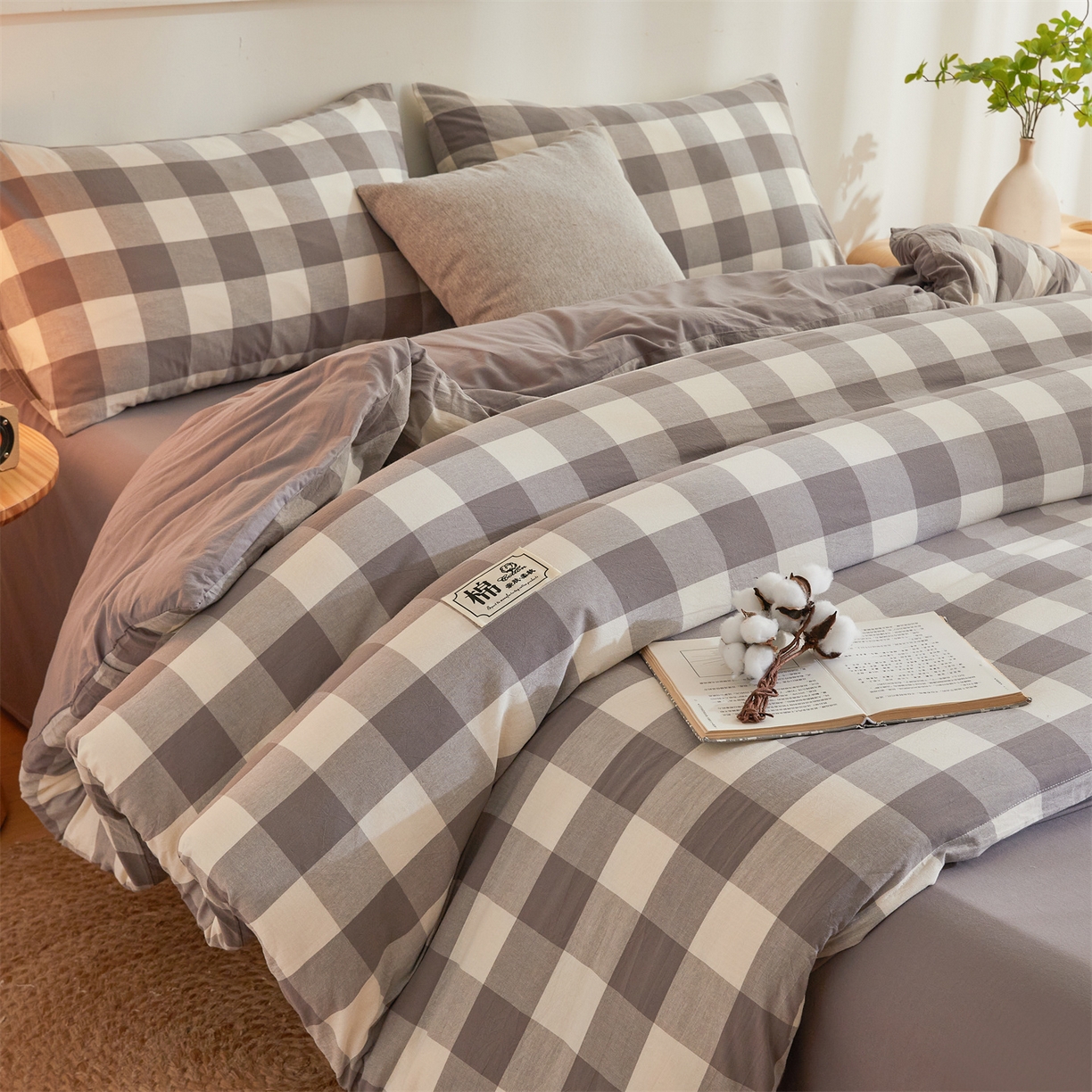 91家纺网 家纺一手货源 找家纺 晓时候 2025新款A类水洗棉可拆洗新疆棉花被冬被春秋被夏被四季被子被芯 灰中格