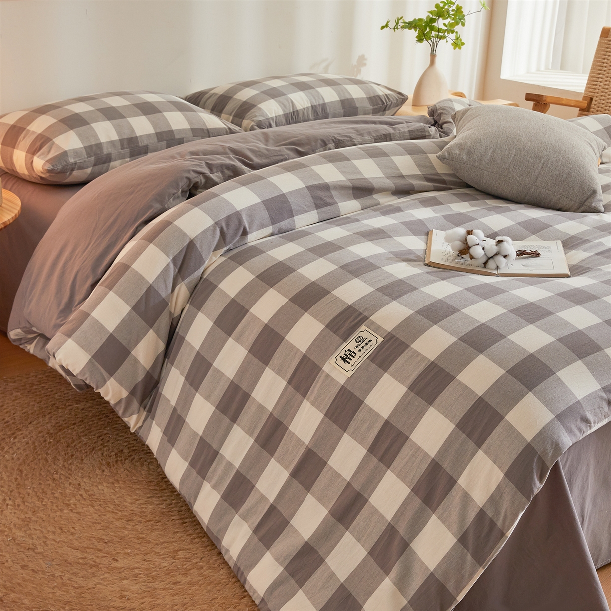 91家纺网 家纺一手货源 找家纺 晓时候 2025新款A类水洗棉可拆洗新疆棉花被冬被春秋被夏被四季被子被芯 灰中格