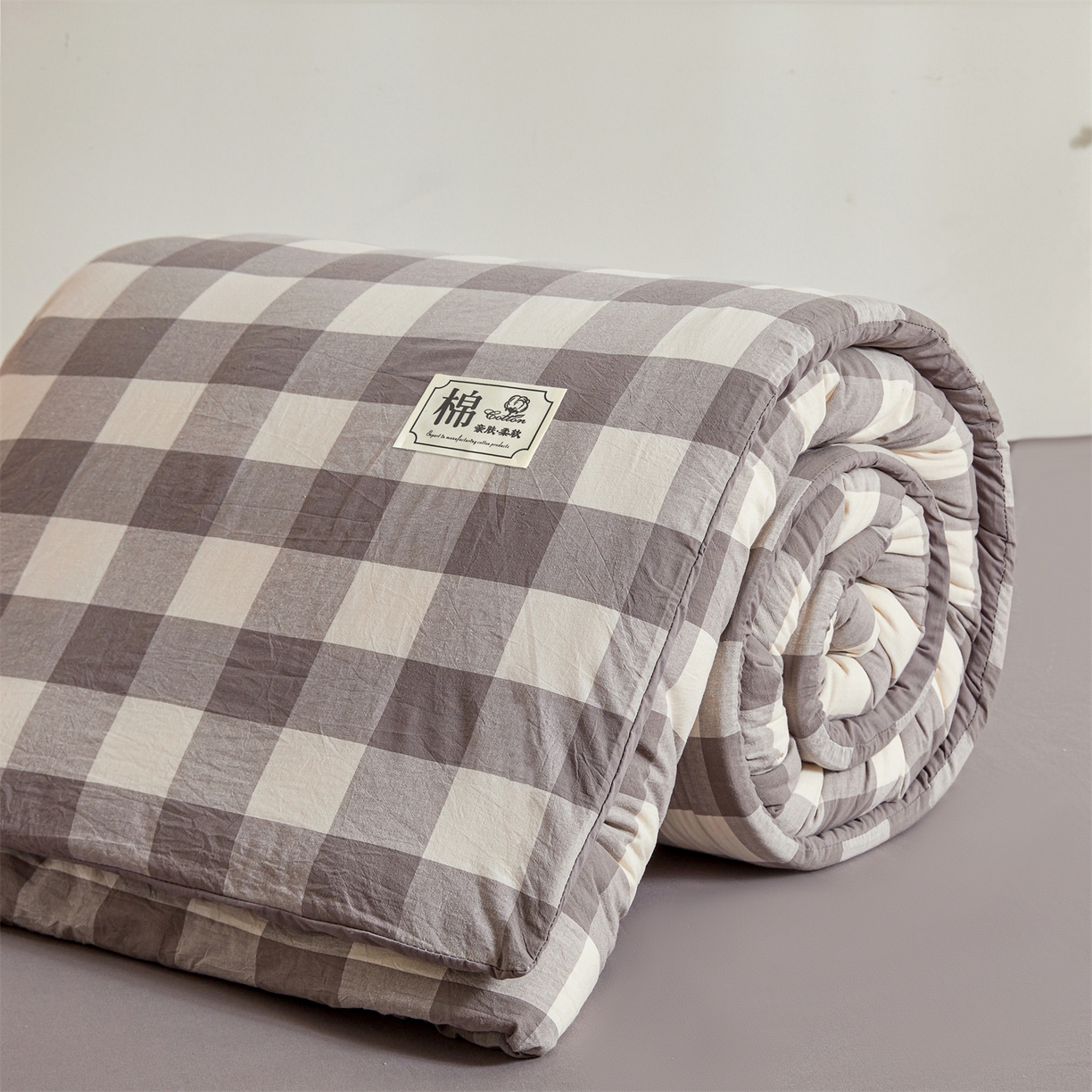 91家纺网 家纺一手货源 找家纺 晓时候 2025新款A类水洗棉可拆洗新疆棉花被冬被春秋被夏被四季被子被芯 灰中格