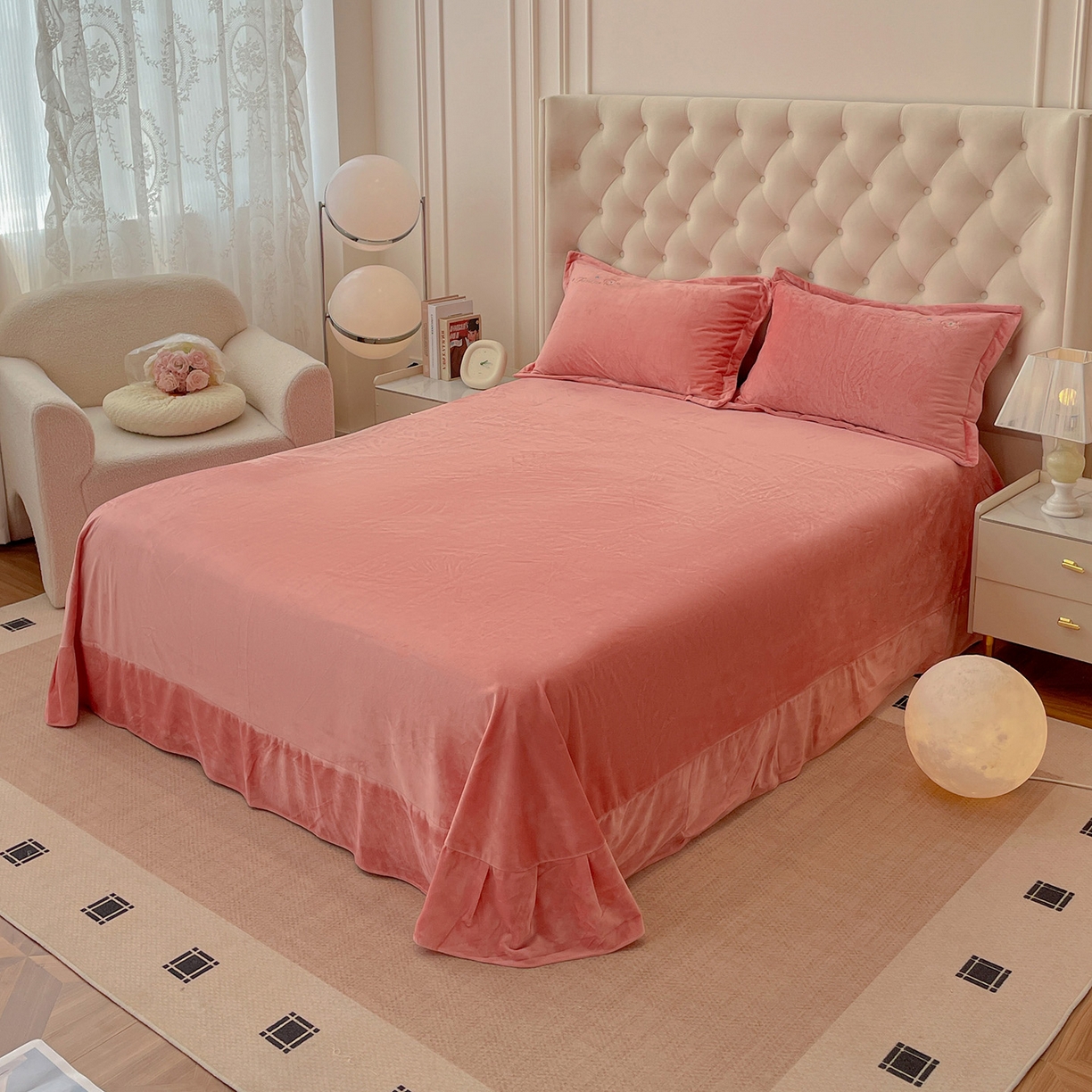 91家纺网 家纺一手货源 找家纺 艺玲家纺 2025新款婴儿绒高端绣花四件套 心动日记-玉色