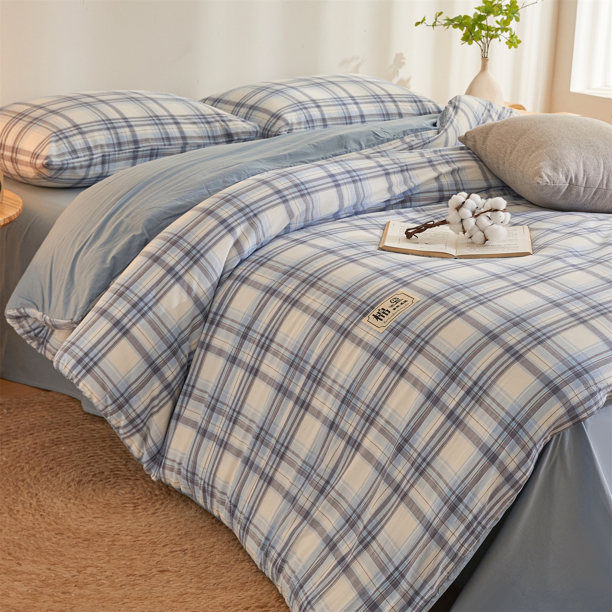 91家纺网 家纺一手货源 找家纺 晓时候 2025新款A类水洗棉可拆洗新疆棉花被冬被春秋被夏被四季被子被芯 霍格蓝