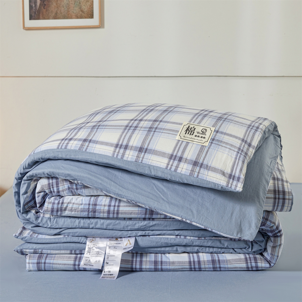 91家纺网 家纺一手货源 找家纺 晓时候 2025新款A类水洗棉可拆洗新疆棉花被冬被春秋被夏被四季被子被芯 霍格蓝