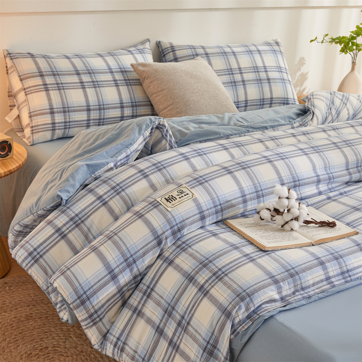 91家纺网 家纺一手货源 找家纺 晓时候 2025新款A类水洗棉可拆洗新疆棉花被冬被春秋被夏被四季被子被芯 霍格蓝