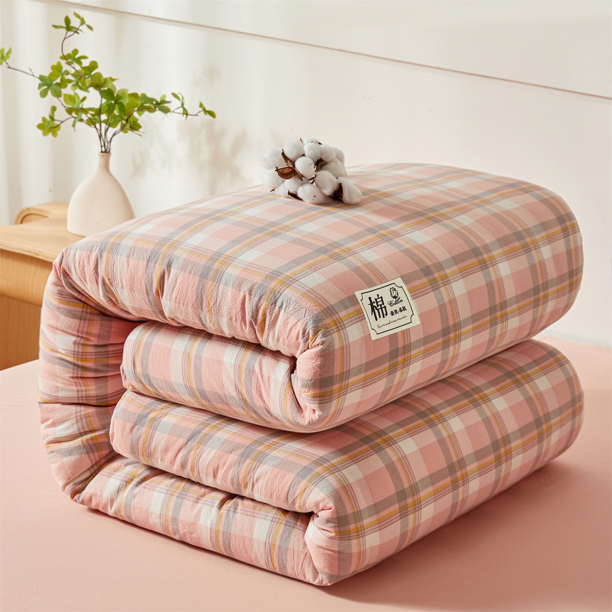 91家纺网 家纺一手货源 找家纺 晓时候 2025新款A类水洗棉可拆洗新疆棉花被冬被春秋被夏被四季被子被芯 简兮粉