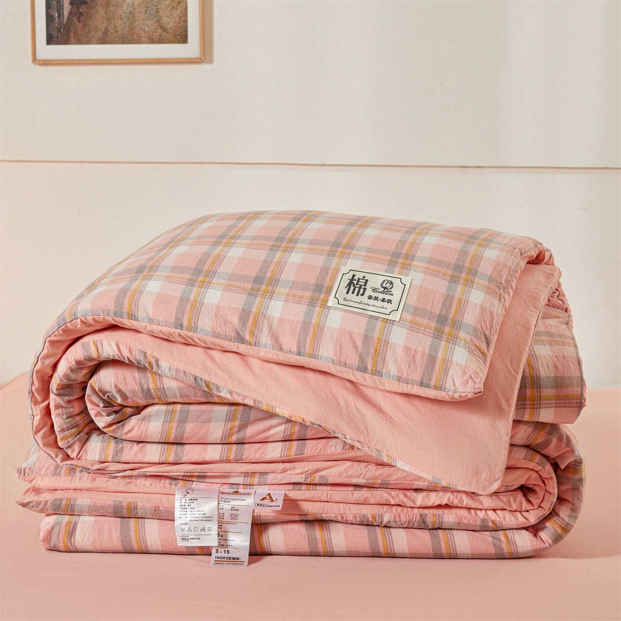 91家纺网 家纺一手货源 找家纺 晓时候 2025新款A类水洗棉可拆洗新疆棉花被冬被春秋被夏被四季被子被芯 简兮粉