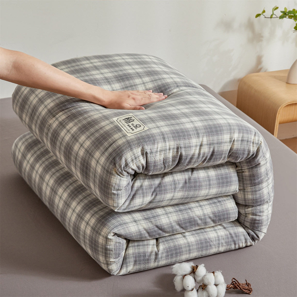 91家纺网 家纺一手货源 找家纺 晓时候 2025新款A类水洗棉可拆洗新疆棉花被冬被春秋被夏被四季被子被芯 简兮灰