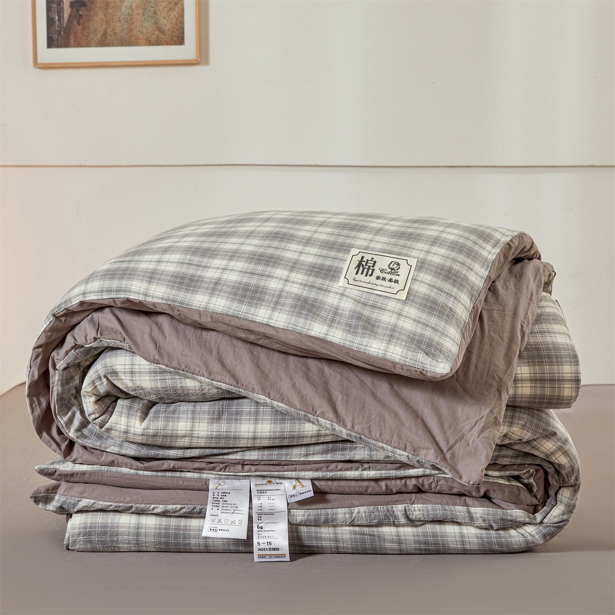 91家纺网 家纺一手货源 找家纺 晓时候 2025新款A类水洗棉可拆洗新疆棉花被冬被春秋被夏被四季被子被芯 简兮灰