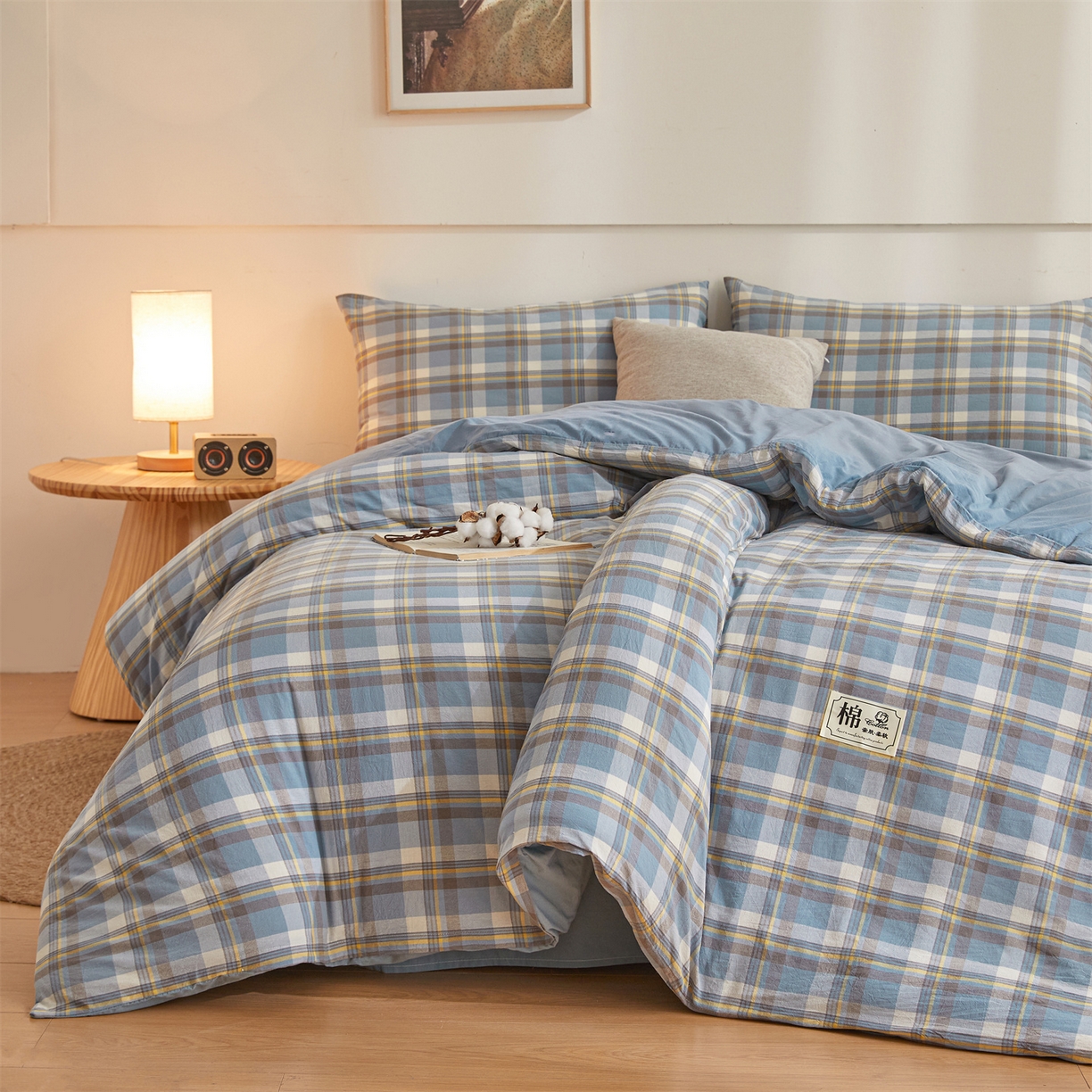 91家纺网 家纺一手货源 找家纺 晓时候 2025新款A类水洗棉可拆洗新疆棉花被冬被春秋被夏被四季被子被芯 简兮蓝