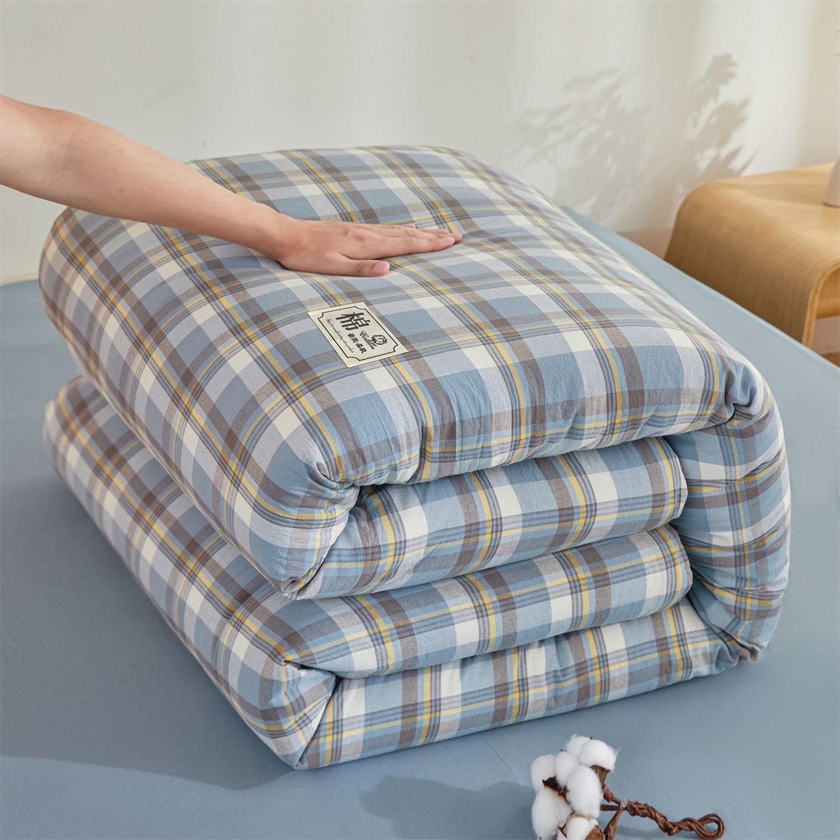 91家纺网 家纺一手货源 找家纺 晓时候 2025新款A类水洗棉可拆洗新疆棉花被冬被春秋被夏被四季被子被芯 简兮蓝